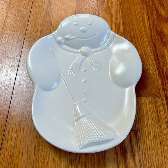 Vintage Pfaltzgraff White Snowman Embossed Christmas Cookie Serving Plate - Picture 9 of 12